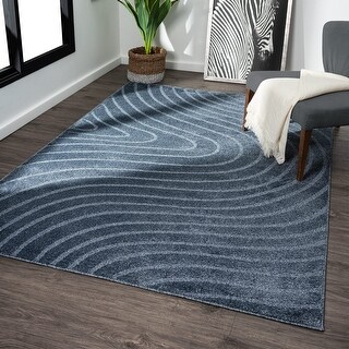 Modern Geometric Wave Blue 5x7 Area Rug Easy-Cleaning Living Room Non ...