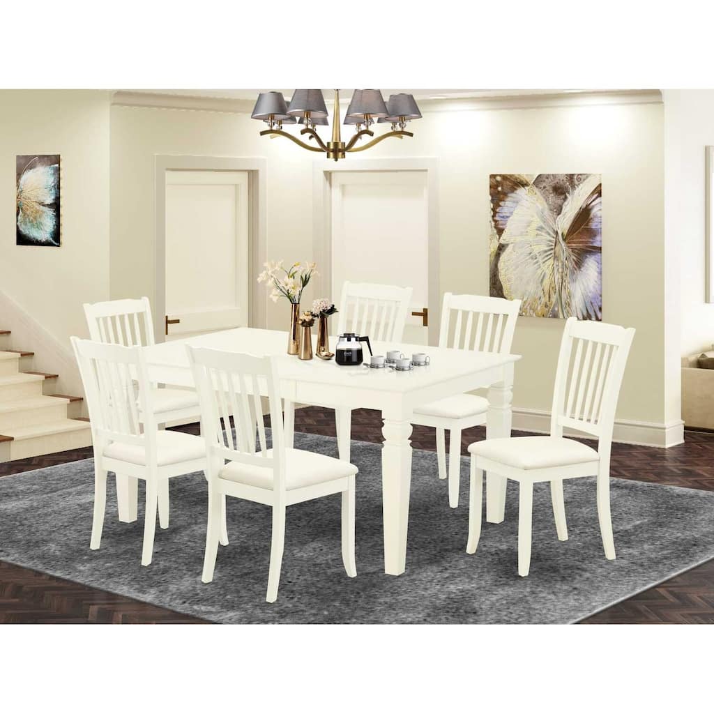 HomeStock 7-Pc Rectangle Buttermilk & Cherry Finish Solid Wood Top Dining Table with 6-Chairs with Butterfly Leaf Slat Back