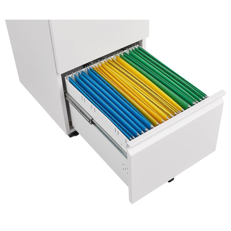 Modern File Cabinet Mobile File Cabinet Steel File Cabinet with 2 Drawers and Lock for Home Office, White