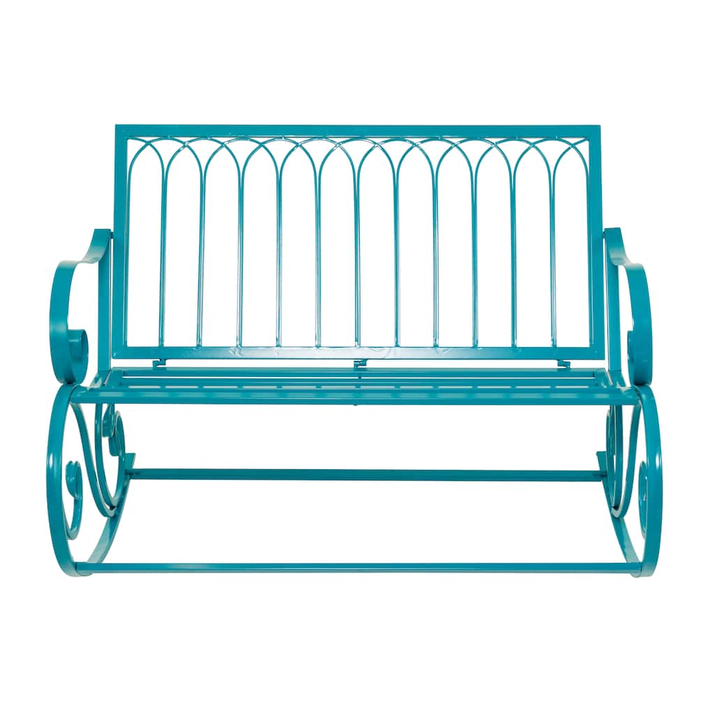 Metal Scroll Rocking Outdoor Bench - Teal - Roche River Decor - 37"W x 49"L x 37"H