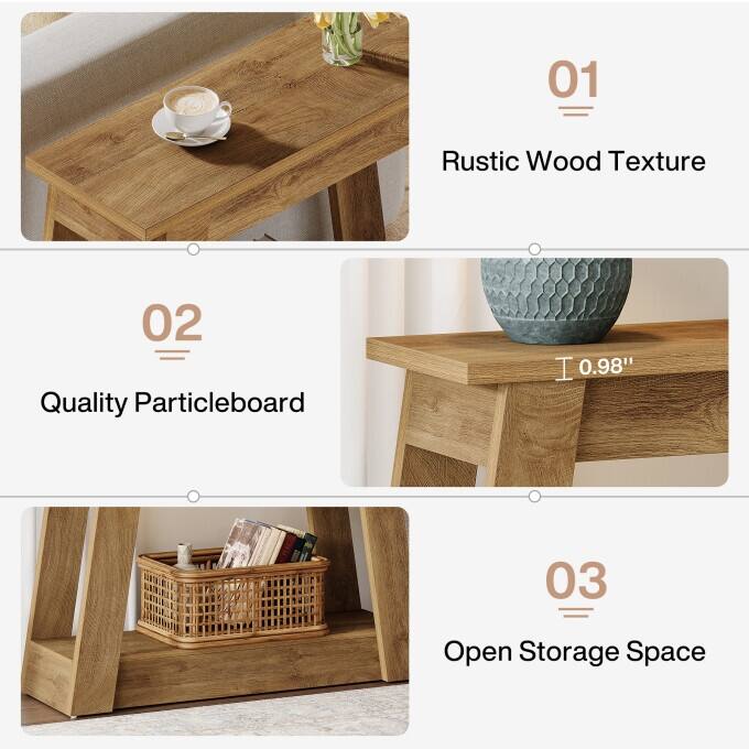 Rustic Wood End Table, Small Side Table With 2-Tier Storage Shelves