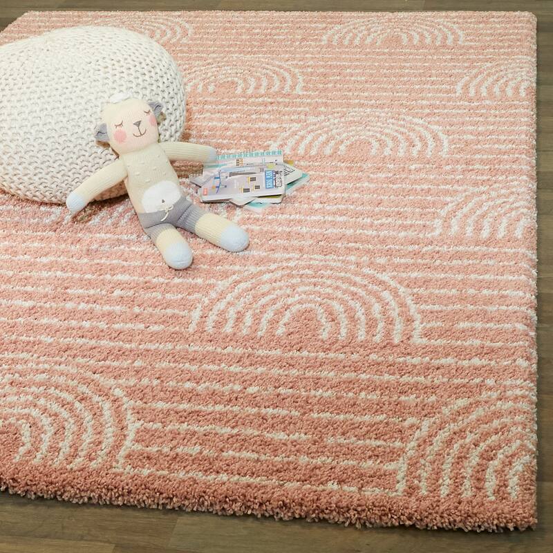 Mod-Tod Hailey Kids Rainbow Print Shag Berber Area Rug - 5'3" x 7' - Pink