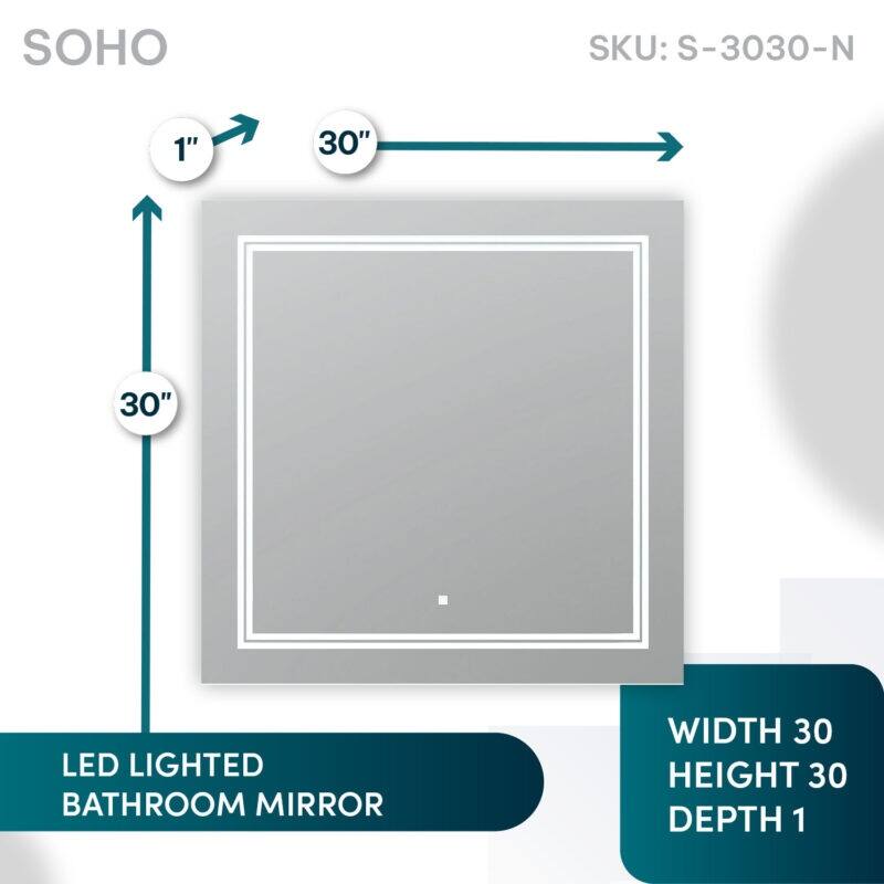 AQUADOM Soho Led Lighted Mirror for Bathroom Defogger, Backlit and Front-Lit