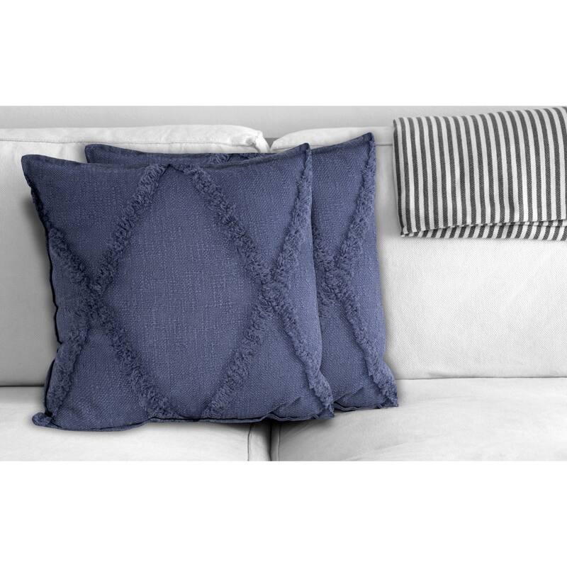 Handwoven Diamond Shag Square Throw Pillow Covers - 18" - Denim Blue - Set of 2