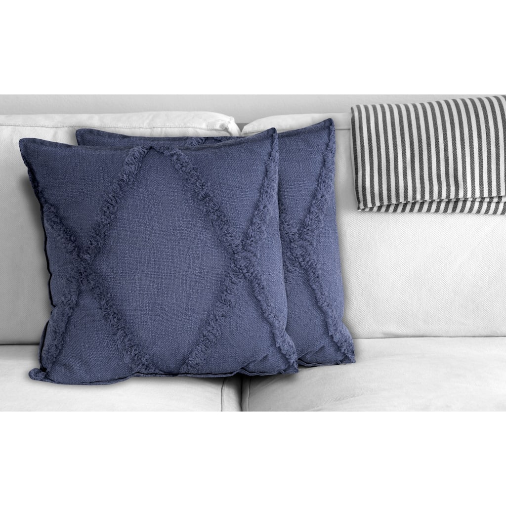 Handwoven Diamond Shag Square Throw Pillow Covers - 18" - Denim Blue - Set of 2