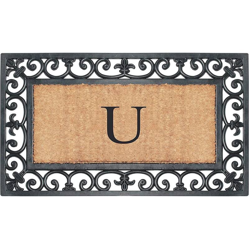 A1HC Rubber and Coir Paisley Border Monogrammed Outdoor Doormat Black, 18"X30" - U