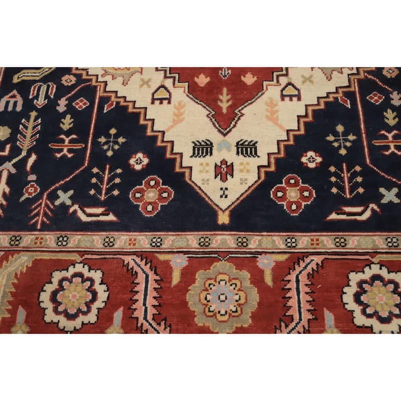 Hand Knotted Oriental 100% Wool Carpet Traditional Medallion Oranges & Rust Heriz (serapi) Area Rug - 9' 1'' X 6' 4''