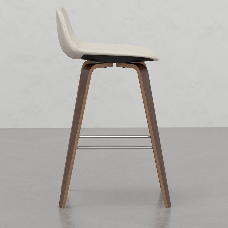 Set of 2 Harvard Bentwood Bar Stools with Curved Back and Upholstered Seat, Mid-Century Modern Design