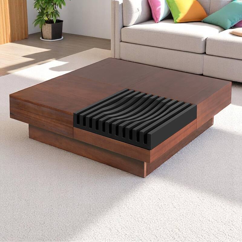 Square Acacia wood storage coffee table with Hidden Storage, 35" Solid Wood Living Room Table,end tables