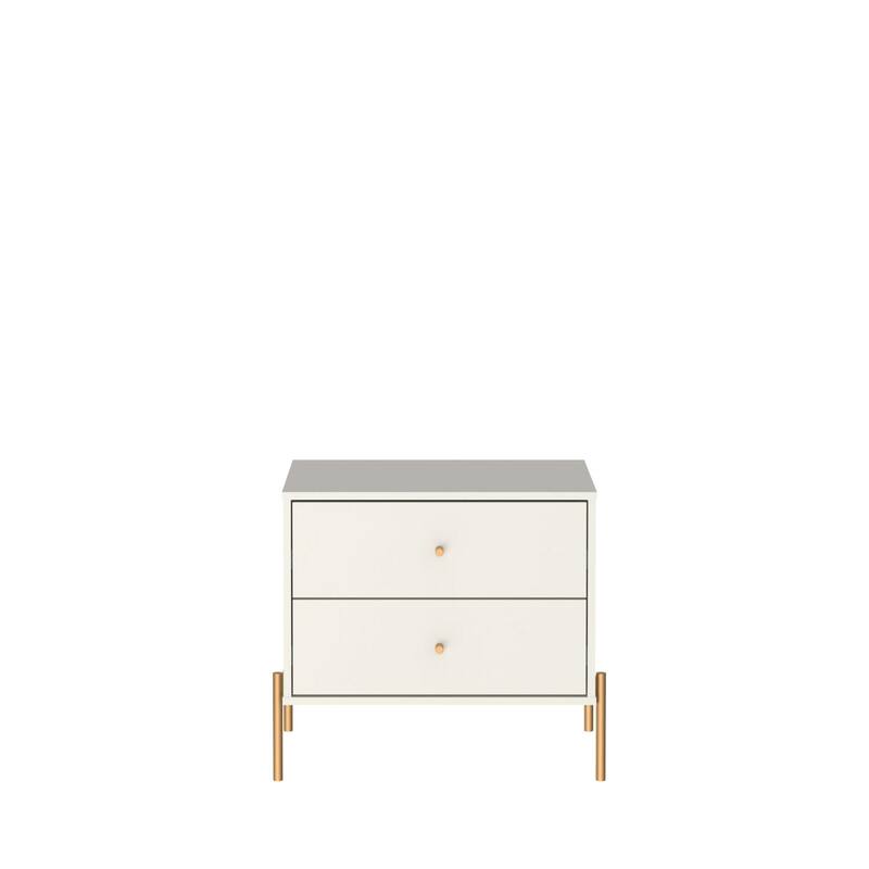 Modern Nightstand with 2 Drawers and Accents Steel Legs - Off White