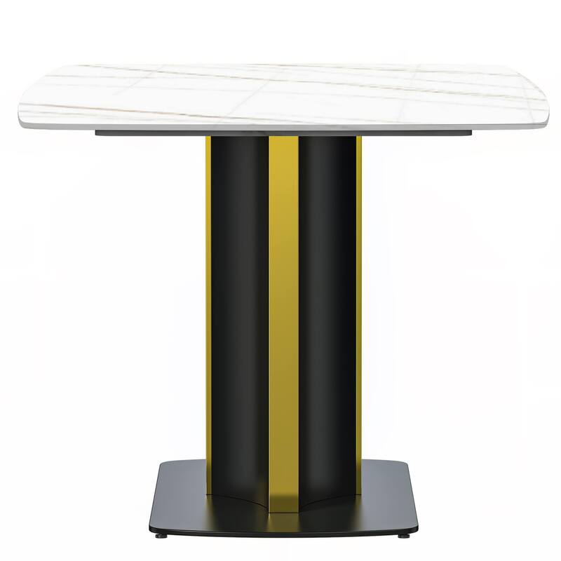 7-Piece Dining Set with 55-Inch Sintered Stone Dining Table and 6 Leather Side Chairs