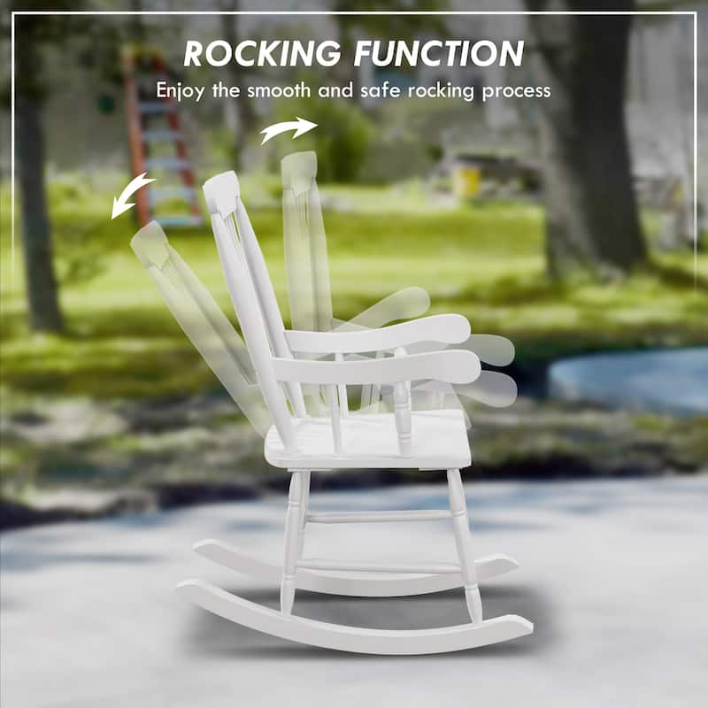 High Back Wood Rocking Chair, All Weather Patio Rocking Chair, 350lbs Weight Capacity for Deck, Porch, Backyard, Garden