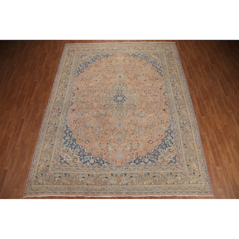 Hand Knotted Oriental 100% Wool Carpet Traditional Floral Oranges & Rust Mashad Area Rug - 12' 5'' X 9' 11''