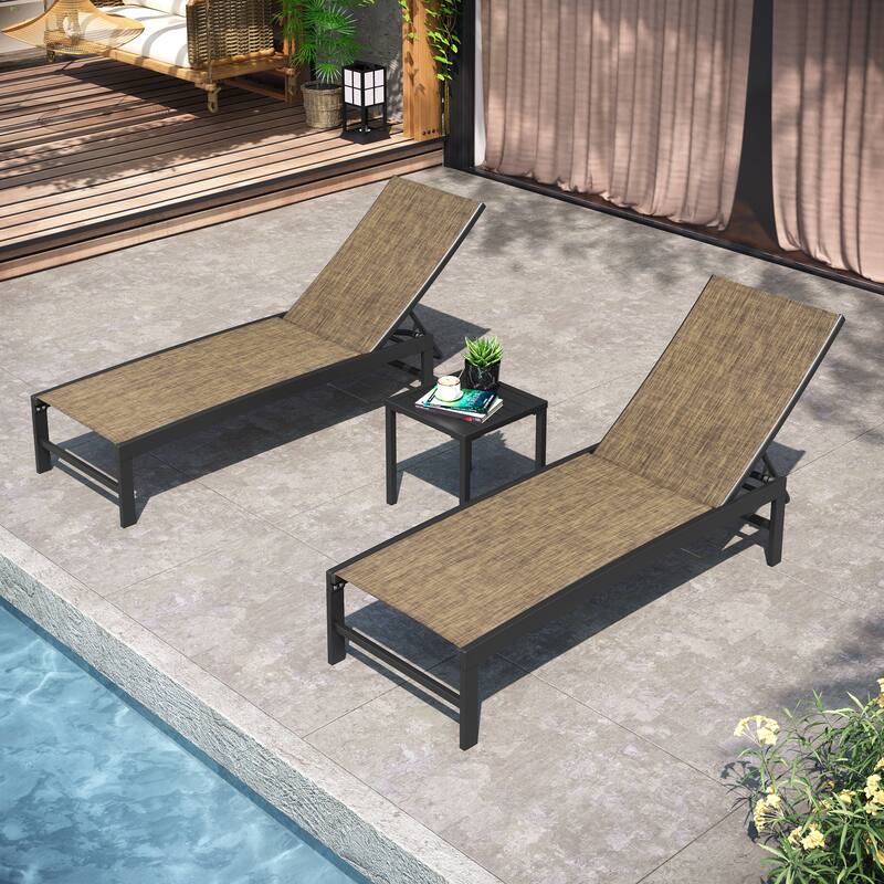 Pellebant Outdoor 3-piece Aluminum Adjustable Back Chaise Lounge with Side Table Set