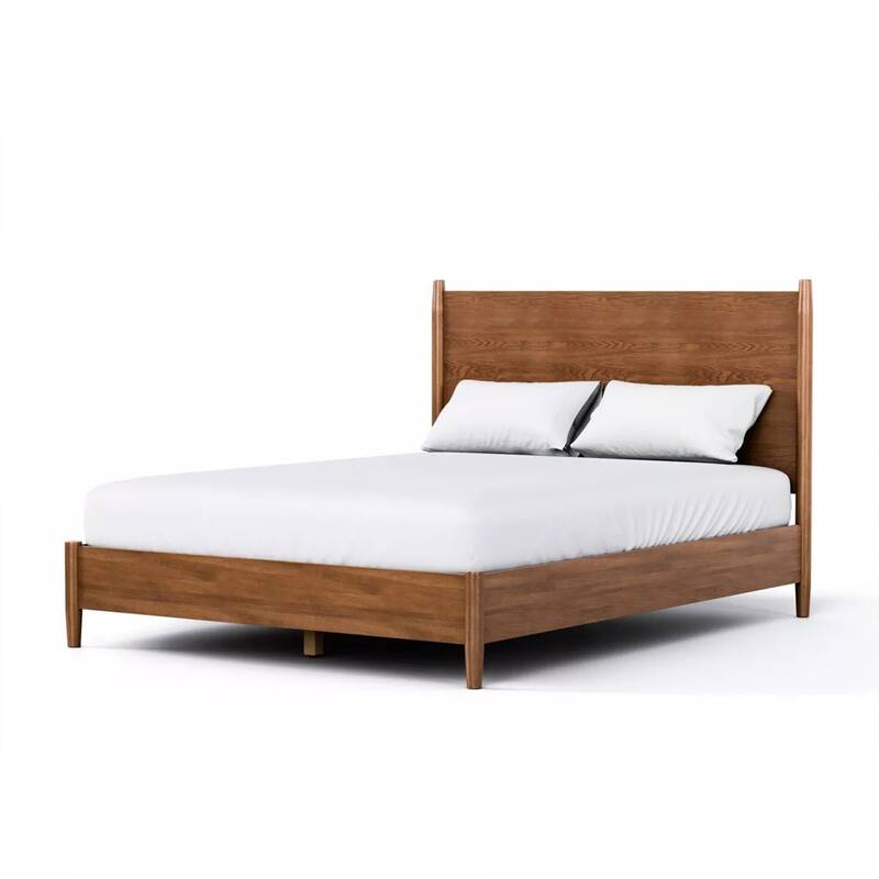 Roma King Size Bed w Panel Headboard, Transitional Walnut Brown Solid Wood