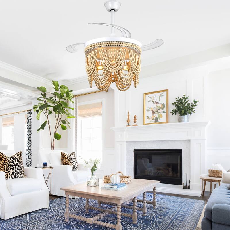 Bella Depot 42" Bohemian Retractable Ceiling Fan with Remote and Light 6-speed Reversible DC Motor