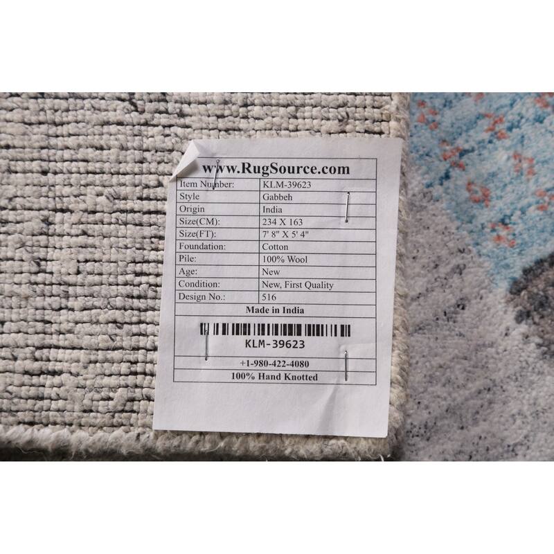 Tribal Gabbeh Indian Area Rug Hand-Knotted Grey Wool Carpet - 5'4" x 7'8"
