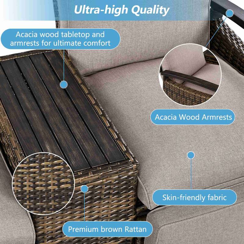 Patio Recliner Loveseat Chair with Adjustable Backrest and Storage Table