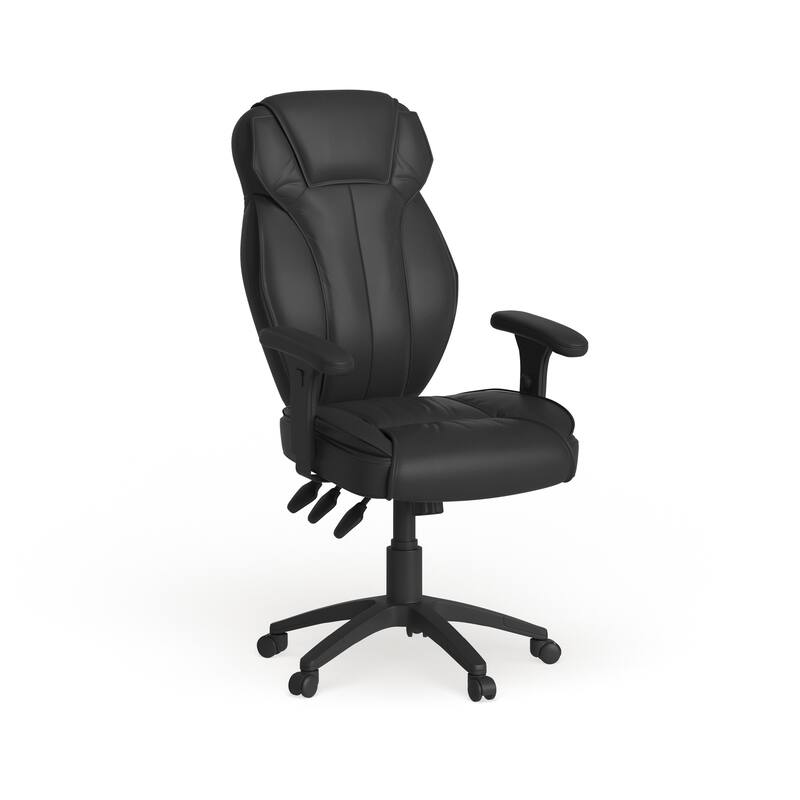 High Back LeatherSoft Multifunction Executive Chair w/Lumbar Support Knob - Black