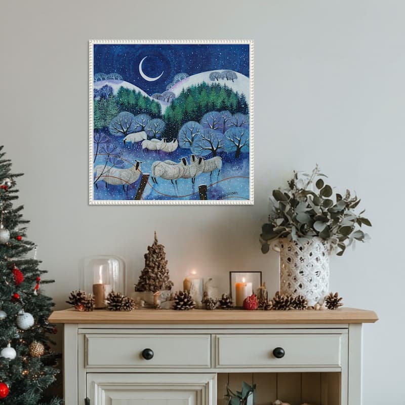 Winter Downland Sheep 2024 by Lisa Graa Jensen (22 x 22 in.), Framed Canvas Wall Art Print - Sylvie Beaded White