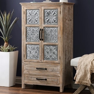 Farmhouse Wood and Metal 2-Drawer 2-Door Storage Cabinet - 4-Ft Tall