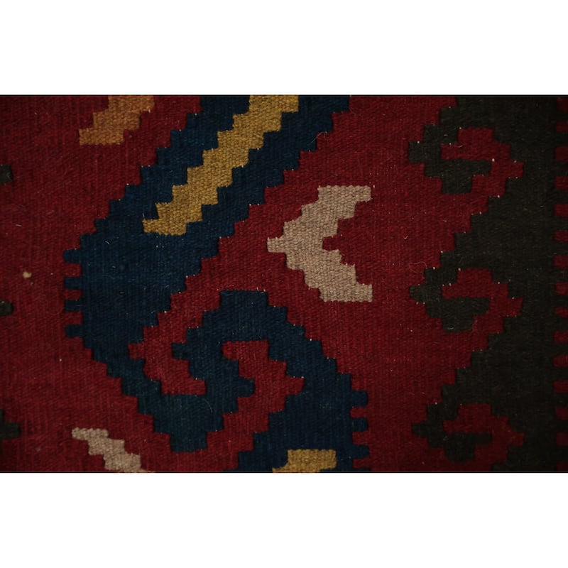 Hand Woven Oriental 100% Wool Carpet Southwestern Tribal Red Kilim Area Rug - 9' 11'' X 8' 6''
