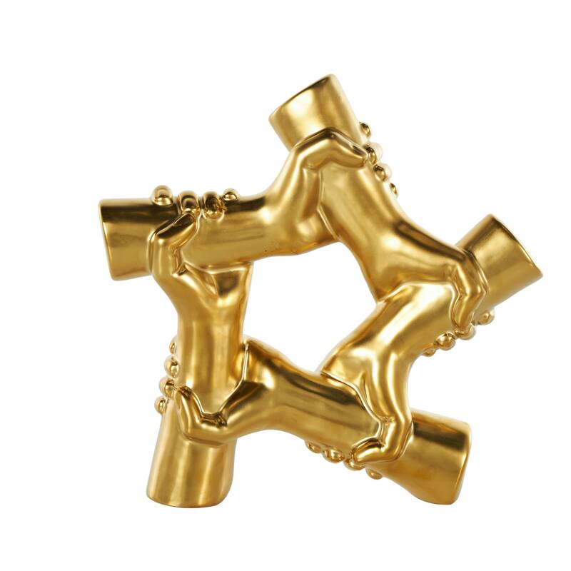 Gold Ceramic Gripping Hands Decorative Sculpture