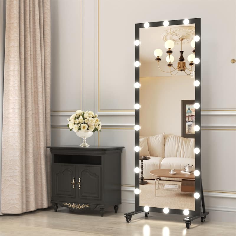 Hollywood Full-Length Mirror with Lights - Black