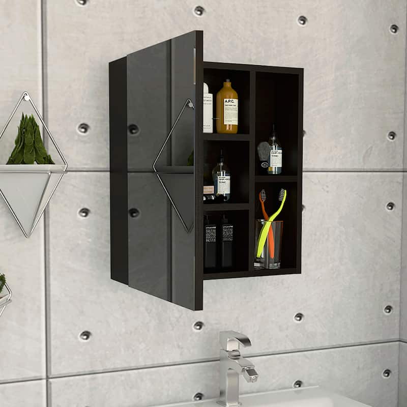 Whirlwind Light Oak Medicine Cabinet - 19.5" H, Mirrored Door, Single Shelf, Compact Storage, Modern Design