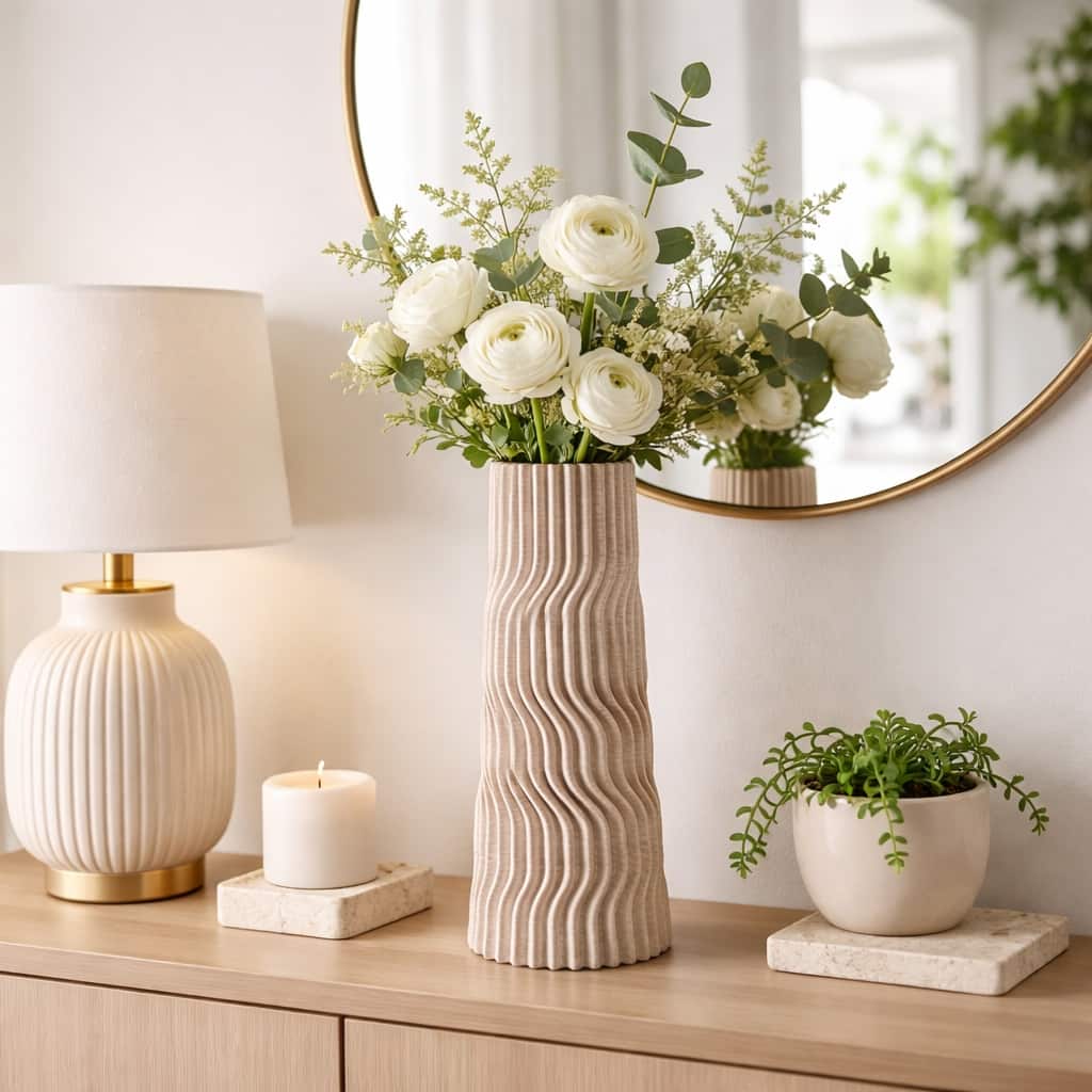 Decorative Vase - Tan Porcelain 3D Printed Textured