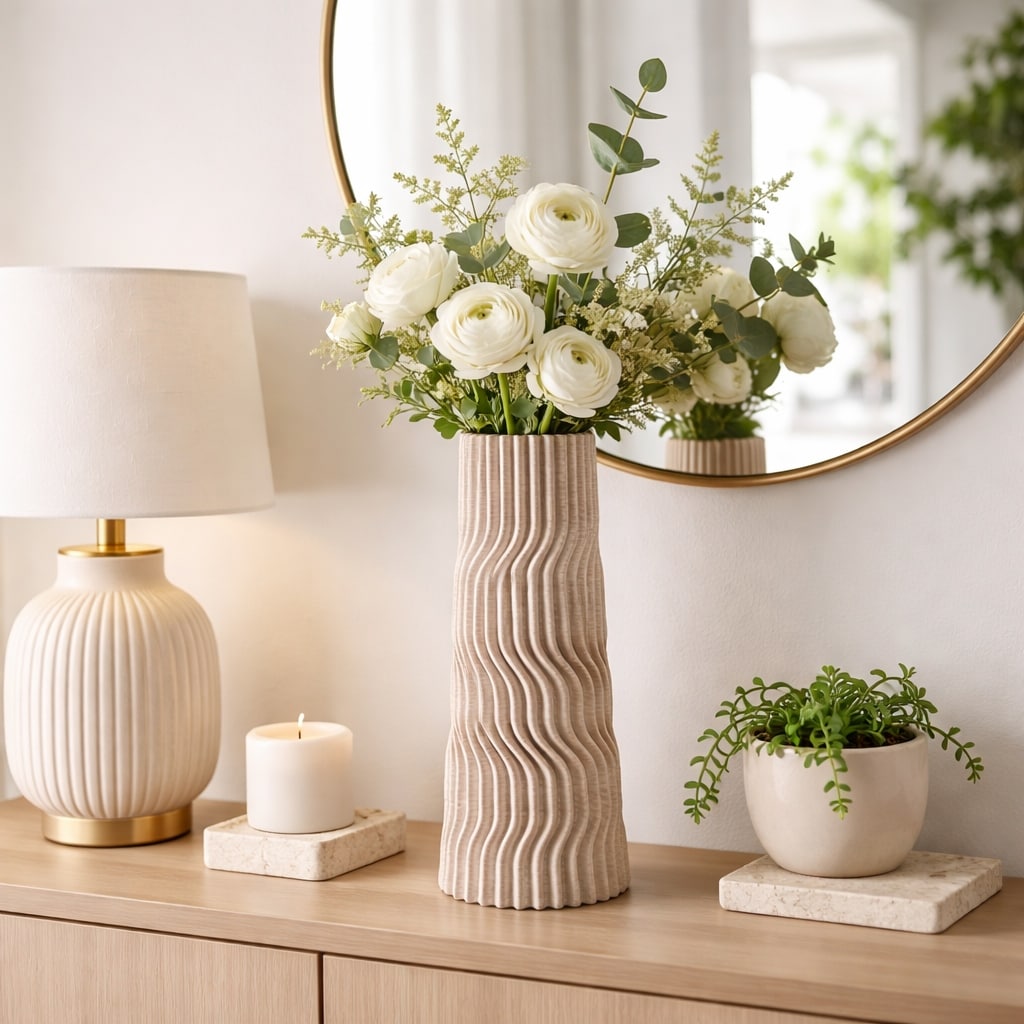 Decorative Vase - Tan Porcelain 3D Printed Textured