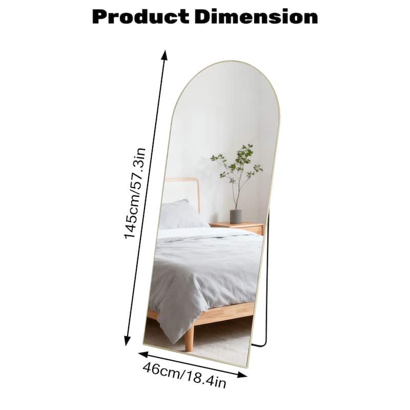 Arched Full Length Mirror with Stand, Floor Standing Mirrors for Bedroom Body Hanging Leaning Wall Living Room Cloakroom ﻿