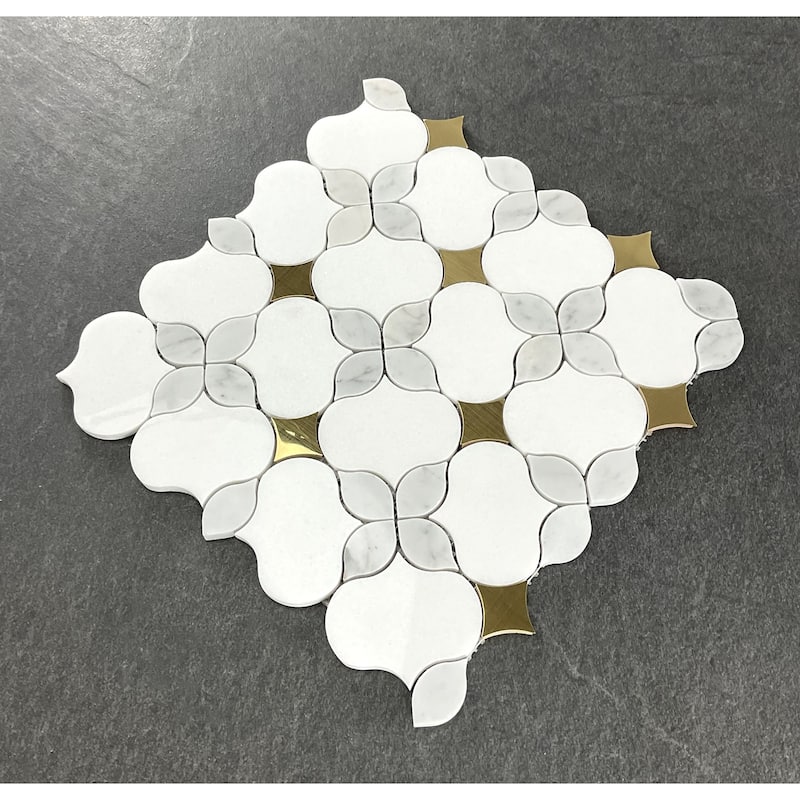 Waterjet Marble & Metal Mosaic Wall & Floor Tile - Case (10 Sheets)
