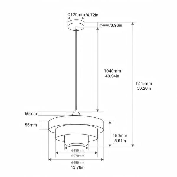 dimension image slide 0 of 3, Industrial Adjustable Chandelier 1-Light Pendant Light with 3-Layer Metal Shade, Vintage Hanging Lamp for Living Room