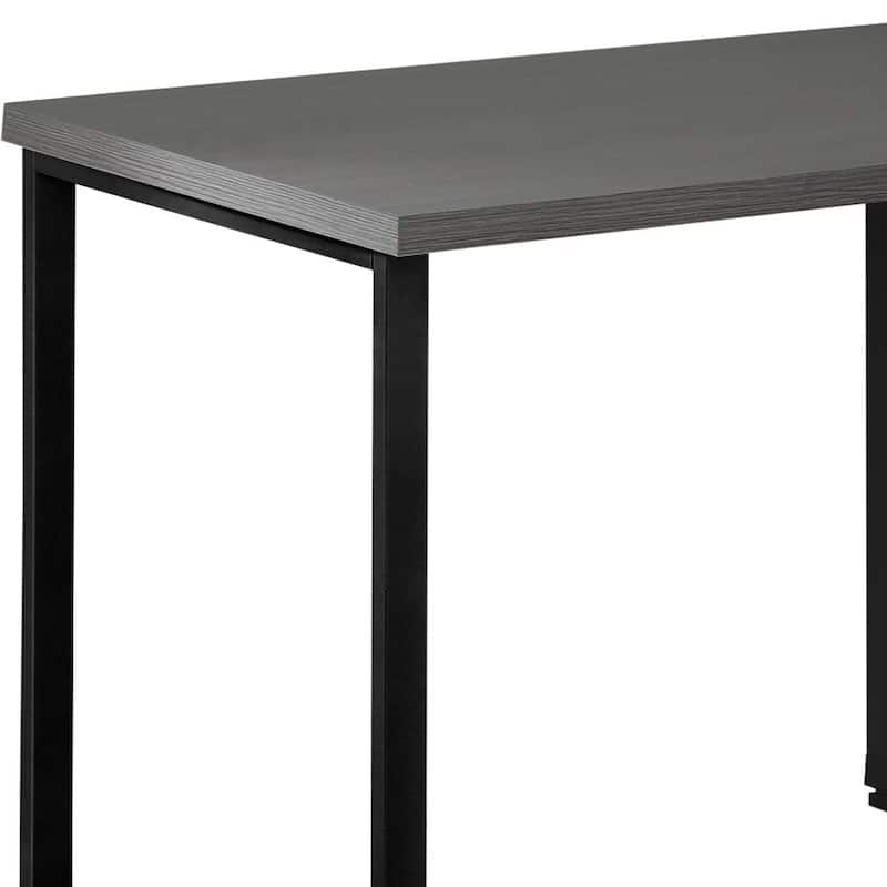 Grey Wood L-Shaped Computer Desk with Drawers and Metal Pedestal Base