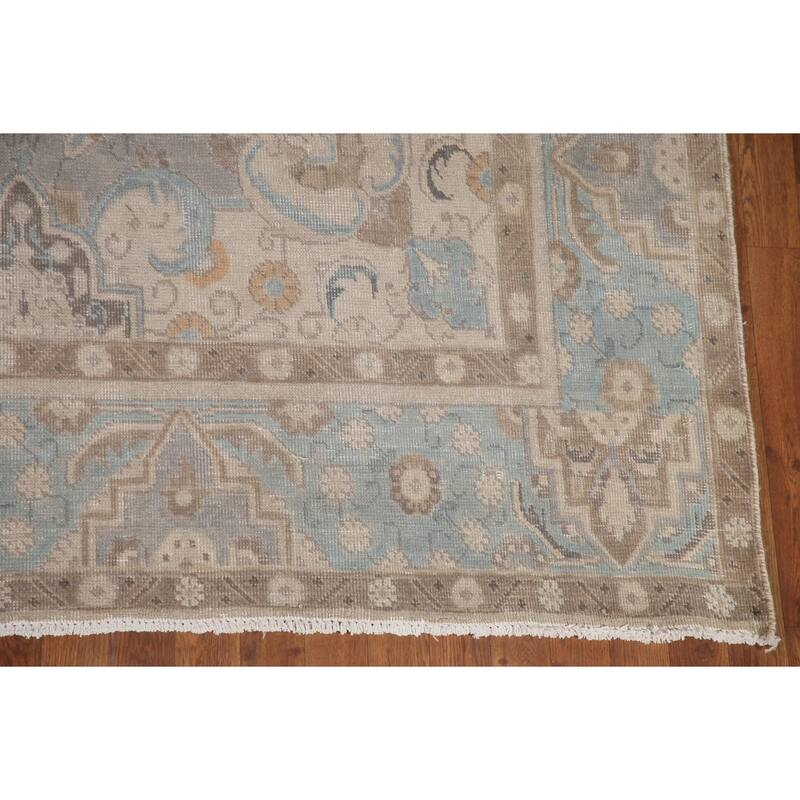 Hand Knotted Oriental 100% Wool Carpet Traditional Floral Greys & Charcoal Tabriz Area Rug - 12' 11'' X 9' 5''