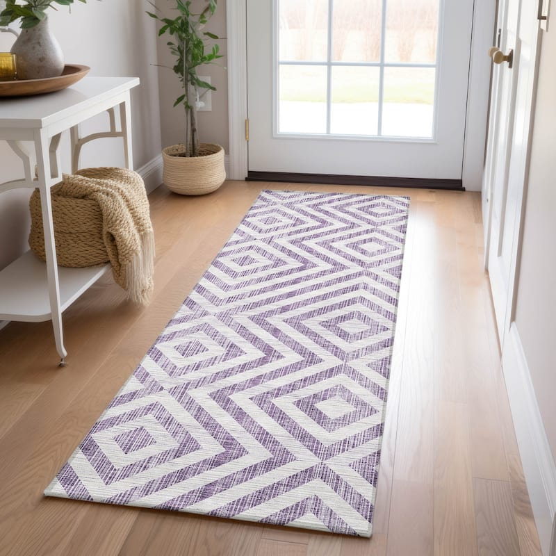 Machine Washable Indoor/ Outdoor Chantille Geo Diamond Rug