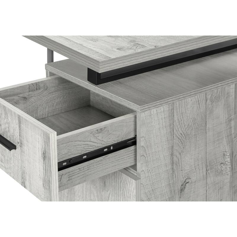 48" Computer Desk with Storage, Left or Right Setup, Dark Taupe Laminate, Black Metal Legs, Modern Work Desk