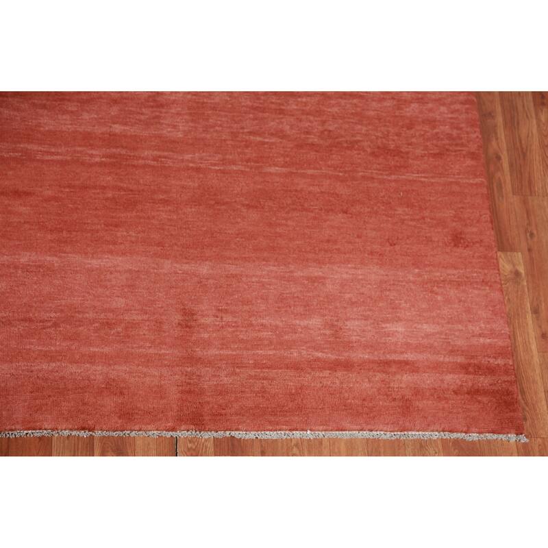 Hand Knotted Oriental 100% Wool Carpet Modern Solid Oranges & Rust Gabbeh Area Rug - 11' 10'' X 9' 1''