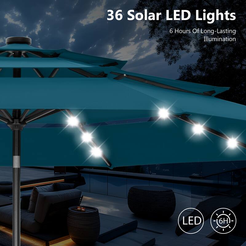 MAISON ARTS 10ft 3 Tier Auto-tilt Patio Umbrella Outdoor Double Vented Umbrella with LED Lights