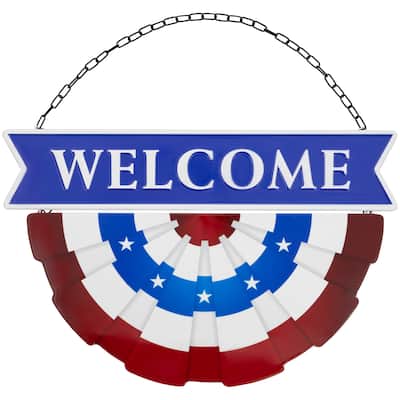 Americana "Welcome" Metal Wall Sign with Bunting - 19.5"
