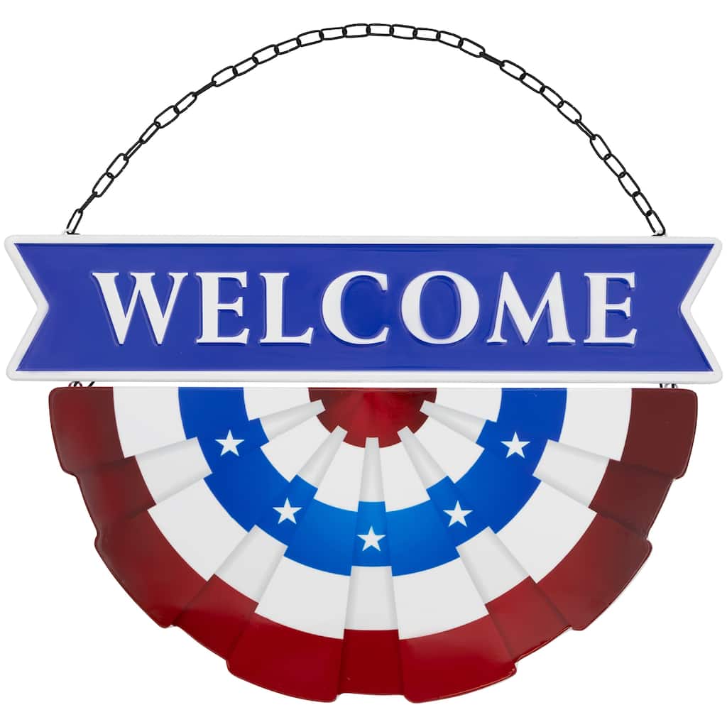 Americana "Welcome" Metal Wall Sign with Bunting - 19.5"