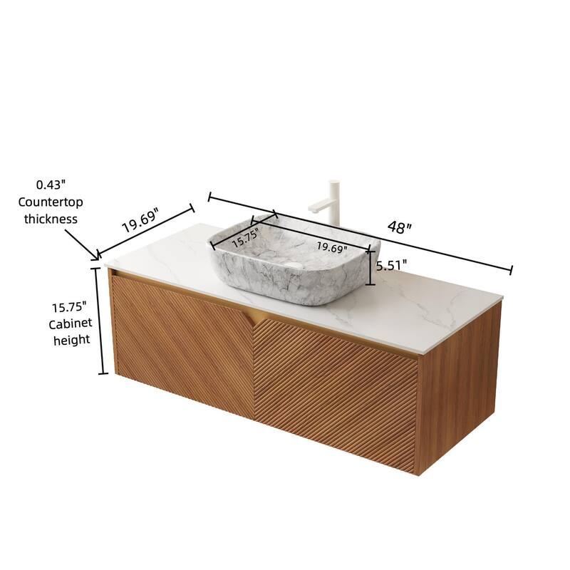 Wall-mounted Bathroom Vanity with Rectangular Vessel Basin