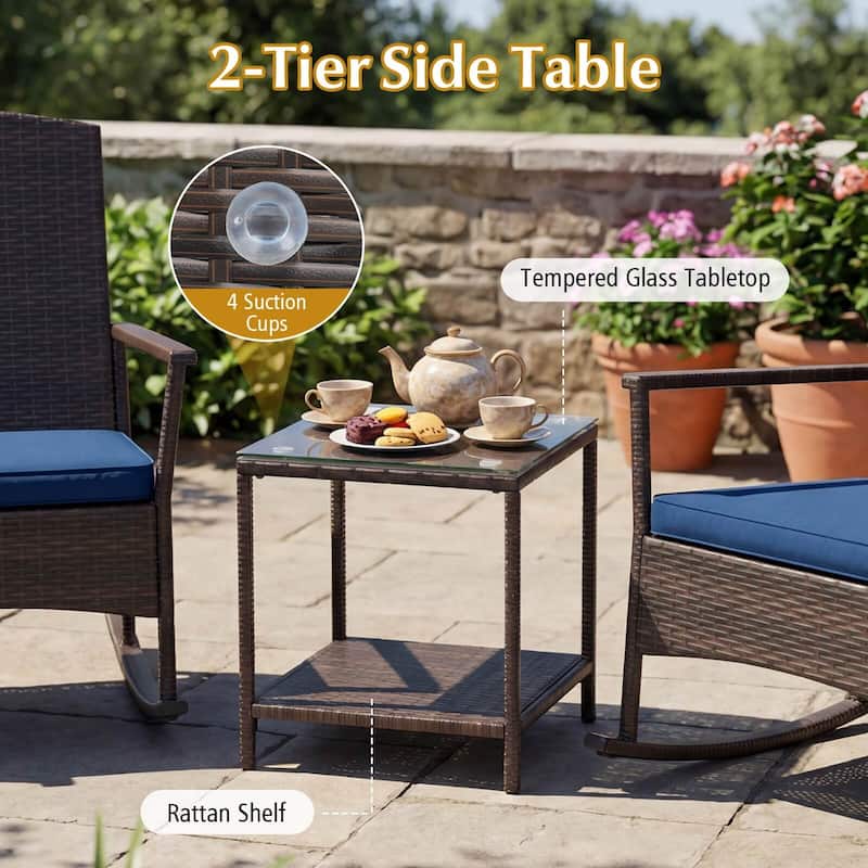 Costway 3 Piece Patio Rocking Set Wicker Rocking Chairs with 2-Tier - See Details
