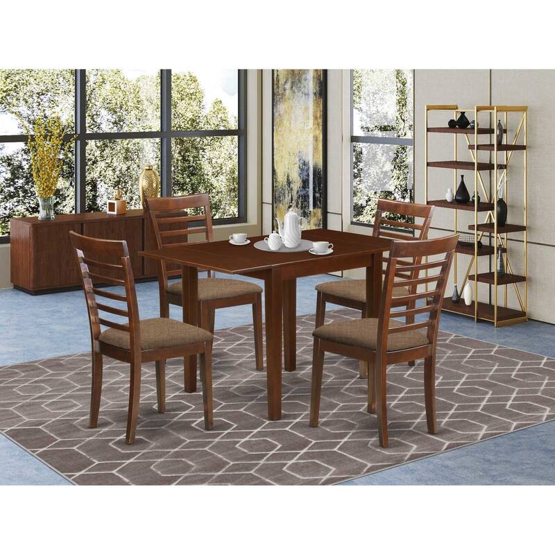 5-Piece Mahogany Finish Solid Wood Top - Dining Room Set - Seats 4