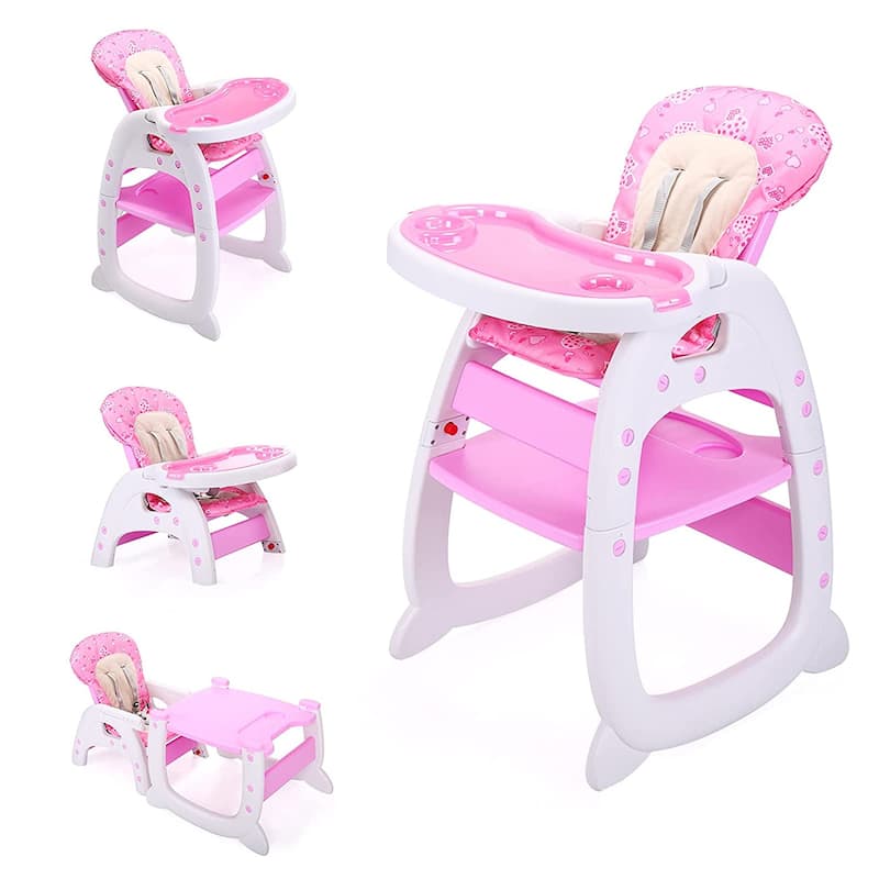 High Chairs Baby Toddler, Table Booster Seat Adjustable W/Tray, Pink