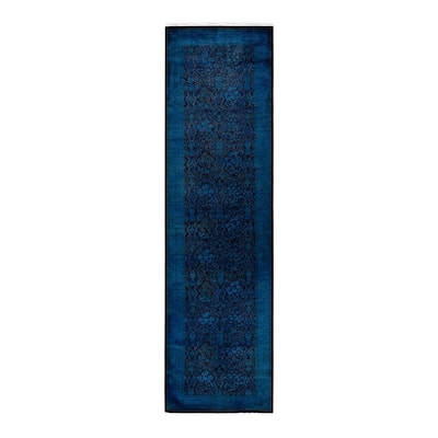 Fine Vibrance, One-of-a-Kind Hand-Knotted Area Rug - Blue, 2' 5" x 9' 10" - 2' 5" x 9' 10"