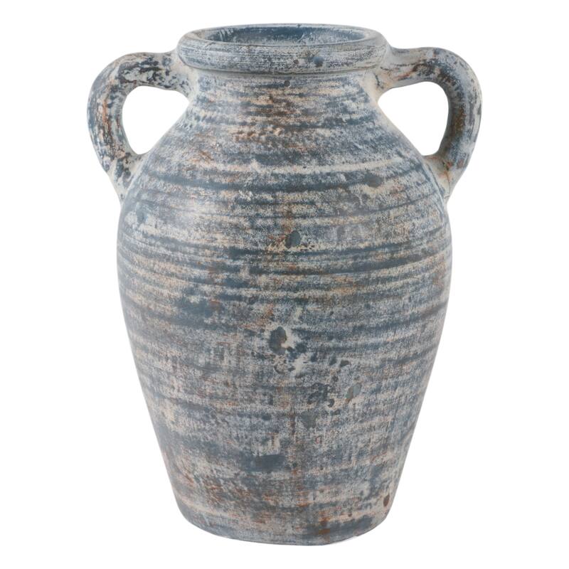 Handcrafted Terracotta Pottery Vase with Amphora Shape and Handles