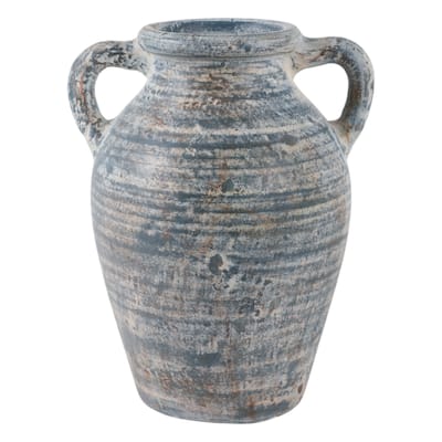 Handcrafted Terracotta Pottery Vase with Amphora Shape and Handles