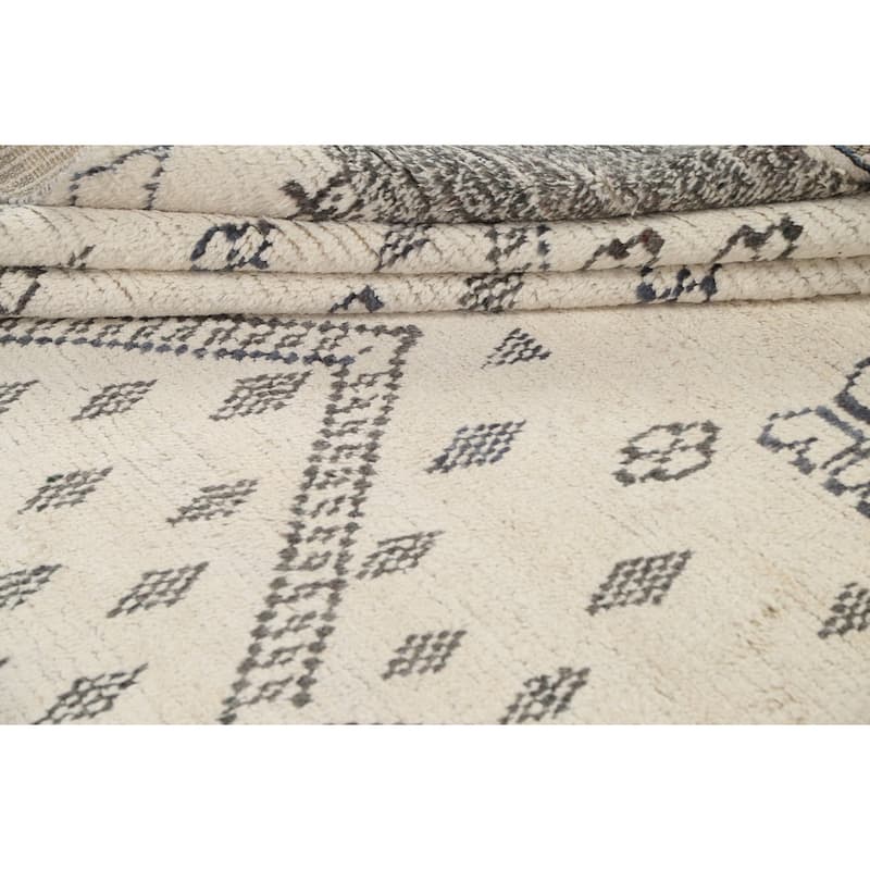 Geometric Oriental Moroccan Area Rug Hand-knotted Wool Carpet - 9'1" x 12'2"